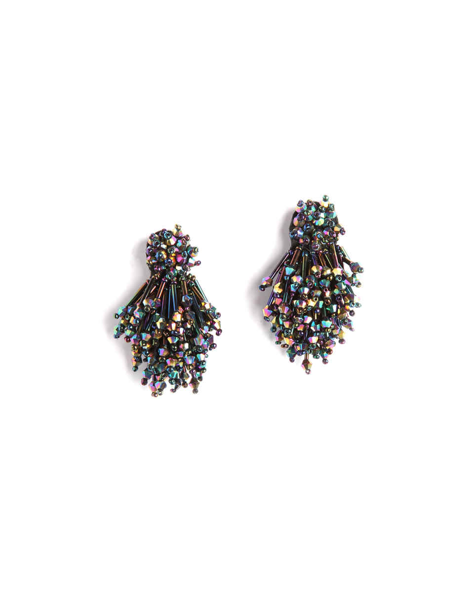 Burst Beaded Statement Earrings, Oil Slick